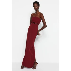 Trendyol Burgundy Woven Window/Cut Out Detailed Long Evening Evening Dress