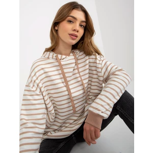 Camel and white loose striped hoodie