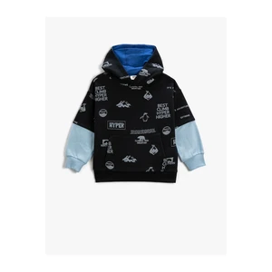 Koton Color Contrast Printed Hoodie &; Sweatshirt Kangaroo with Pocket