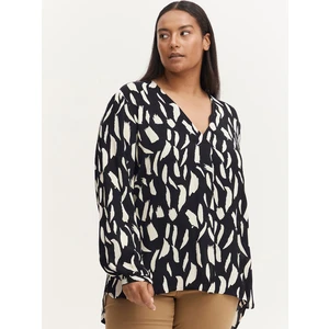 Cream-Black Patterned Blouse with Extended Back Fransa - Women