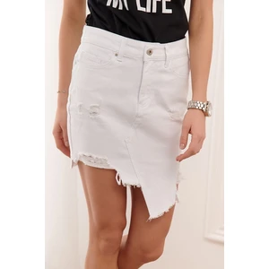 White asymmetrical denim skirt