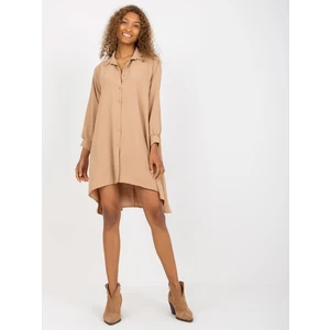 Camel asymmetrical shirt dress with collar