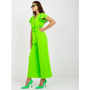RUE PARIS fluo green jumpsuit with wide legs and short sleeves