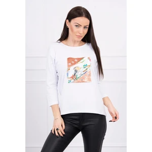 Blouse with graphics 3D Bird white