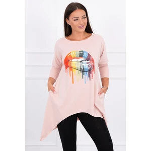 Blouse oversize with rainbow lips print dark powdered pink