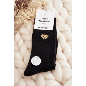 Women's thick socks with teddy bear, black