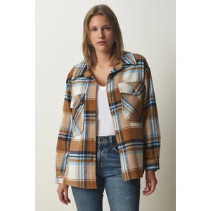 Happiness İstanbul Women's Biscuit Blue Lumberjack Cachet Shirt Jacket