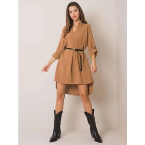 Dark beige women´s dress with a belt