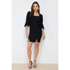 Trendyol Black Square Neck Slit Woven Mini Woven Dress