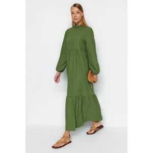 Trendyol Green High Neck Crinkle széles szabású szőtt ruha