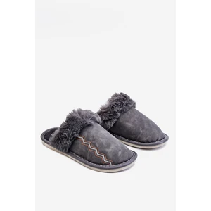 Men's warm slippers with grey fur Aron