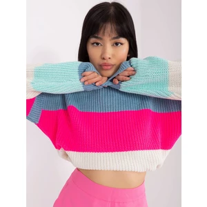 Blue and fluo pink wool oversize sweater