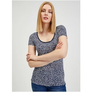 Dark blue women's floral T-shirt ORSAY - Women