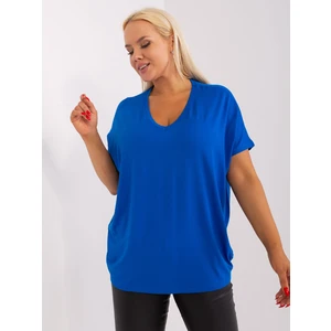 Cobalt blue blouse plus sizes with short sleeves