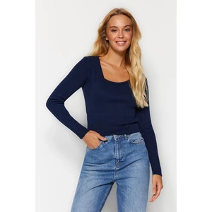 Trendyol Navy Blue Crop kötöttáru pulóver