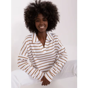 White and brown oversized cotton blouse