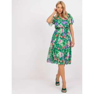 Green pleated midi dress with floral prints