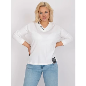 Ecru cotton plus size blouse with a V-neck