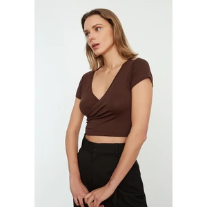 Trendyol Brown Super Crop Knitted Blouse