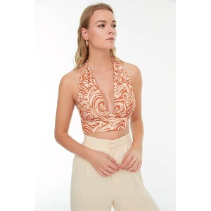 Trendyol Patterned V Neck Crop Knitted Blouse