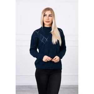 Sweater high neck  with diamond pattern navy blue