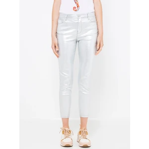 Glossy shortened trousers in silver COLOR CAMAIEU - Women