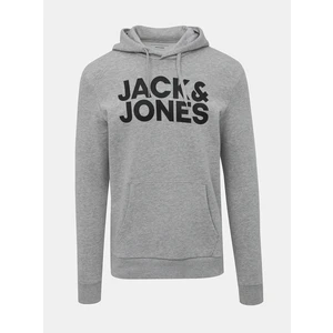 Jack&Jones Pánská mikina JJECORP 12152840 Light Grey Melange Reg /Large Print M