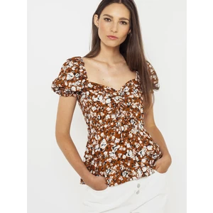 Brown Flowered Blouse CAMAIEU - Women