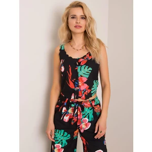 RUE PARIS Black top with tropical print