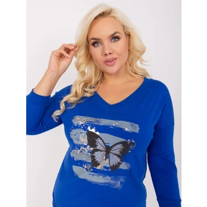 Cobalt blue plus size blouse with rhinestones