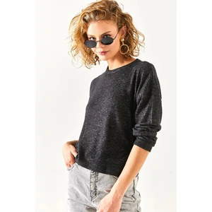 Olalook Women's Black Crewneck Bat Soft-textured Blouse