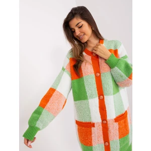 Orange and light green checked cardigan