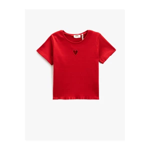 Koton Basic Crop T-Shirt with Heart Window Detail, Short Sleeves, Crew Neck.