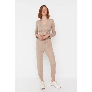 Trendyol Beige High Waist Soft Knitted Pants