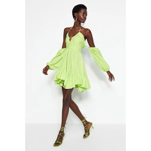 Trendyol Green Evening Dress that opens at the waist/Skater Lined, Flounces Poplin