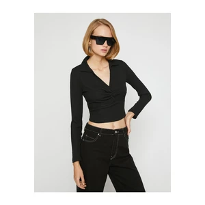 Koton Polo Neck Crop T-Shirt Long Sleeve