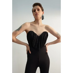 Trendyol Black Lined Knitted Jumpsuit