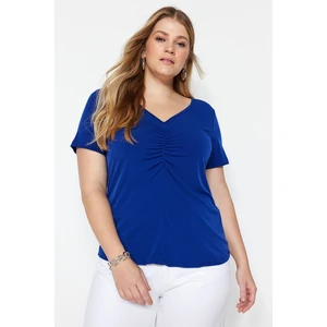 Trendyol Curve Saks Knitted Shirred Short Sleeve Blouse