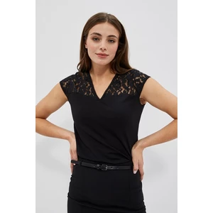 V-Neck Blouse with Moodo Lace - Black