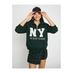 Koton Oversized Sweatshirt with Embroidered Zipper Fleece Collar