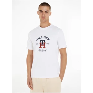 Bílé pánské tričko Tommy Hilfiger Curved Monogram Tee - Pánské