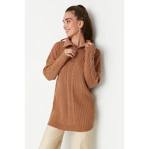 Trendyol Camel Thessaloniki Braided Zippered Knitwear Sweater