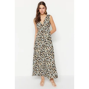 Trendyol Black Woven V-Neck Floral Maxi Dress