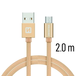 Adatkábel Swissten textilMicro-USB konnektorral és gyorstöltés támogatással 2 m, arany