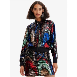 Red-Black Desigual Sequin Women's Bomber - Ladies