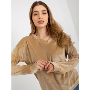 Beige velour hoodie with neckline