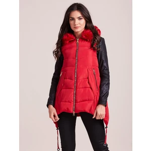 Red winter vest with hood and fur