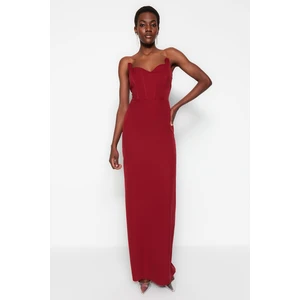 Trendyol Burgundy Lined Woven Long Evening Dress