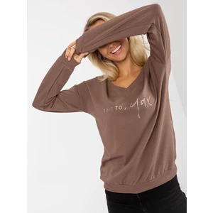 Brown cotton hoodie with inscription