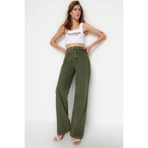 Trendyol Khaki Wash Effect High Waist Wide Leg Jeans